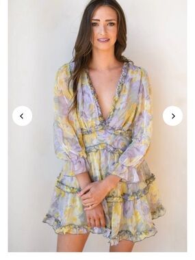 Blue B Floral Ruffle Wrap Dress in Yellow & Lavender